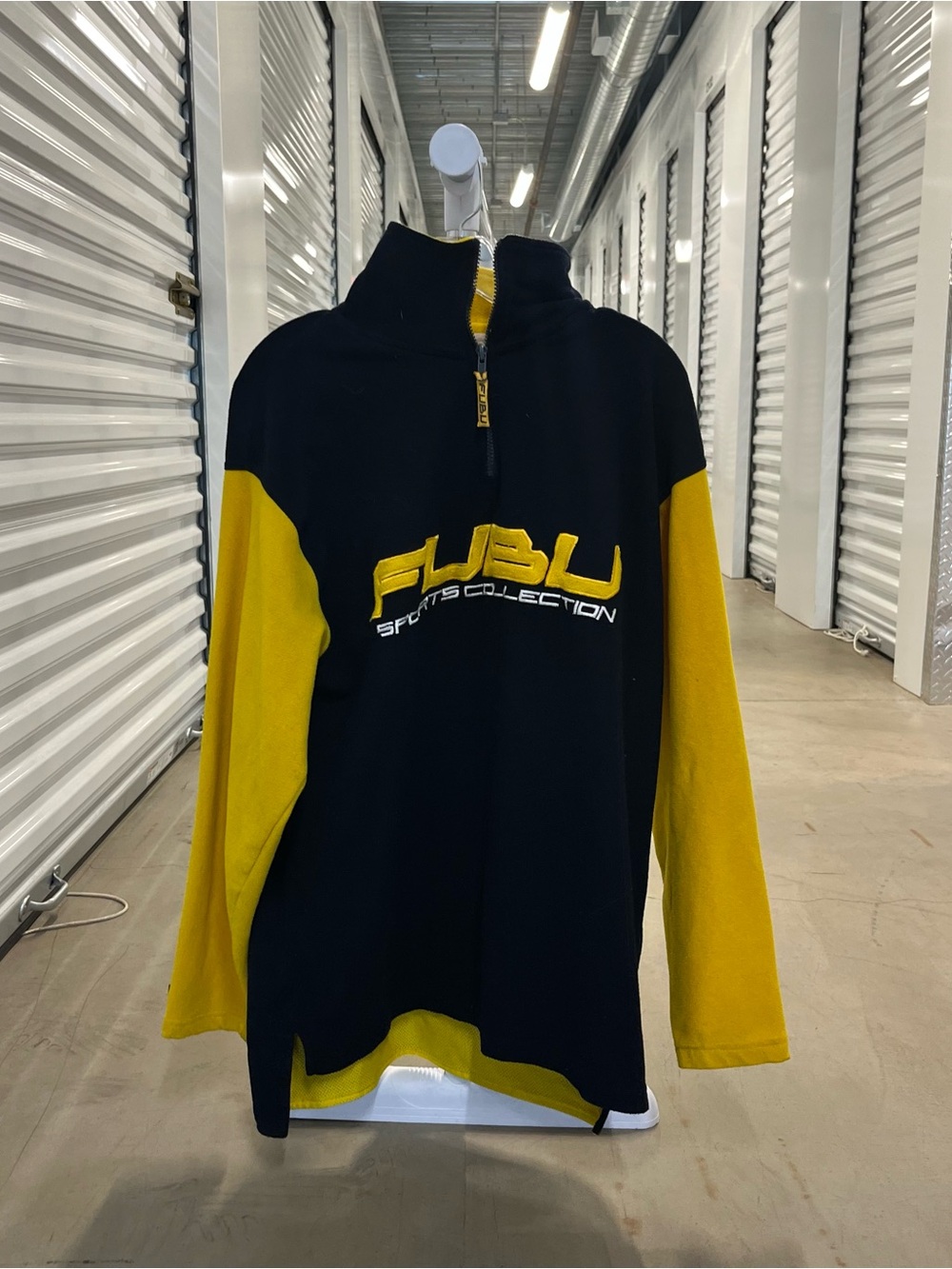 FUBU Navy Blue and Yellow Zip-Up Pullover with Logo